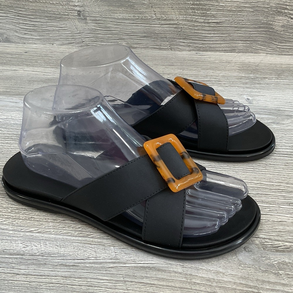 OluKai LA'I Women's Size 7 Black Slide Sandals Buckle Accent Synthetic Leather